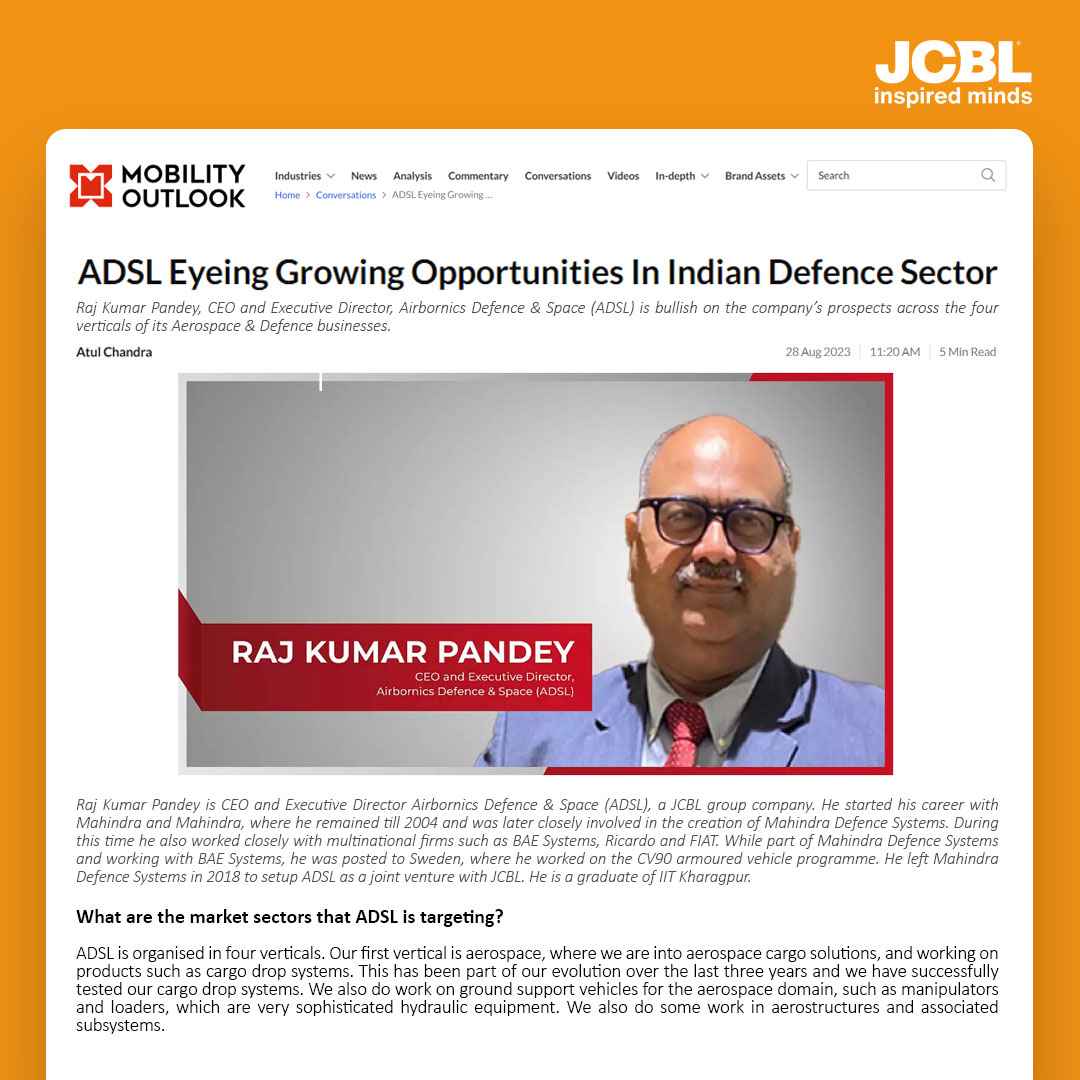 ADSL Eyeing Growing Opportunities In Indian Defence Sector